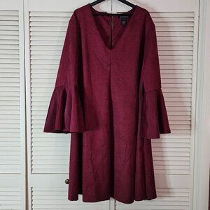 Ashley Stewart Burgundy Bell Sleeve Dress